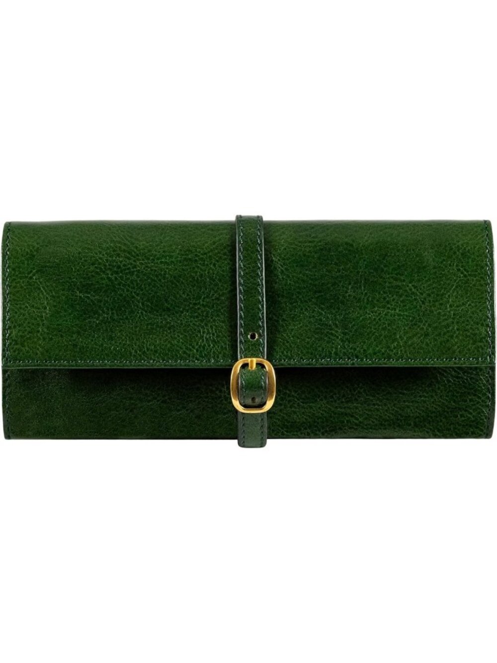 Full Grain Leather Travel Jewelry Roll Case - Italian Jewelry Organizer (Green)